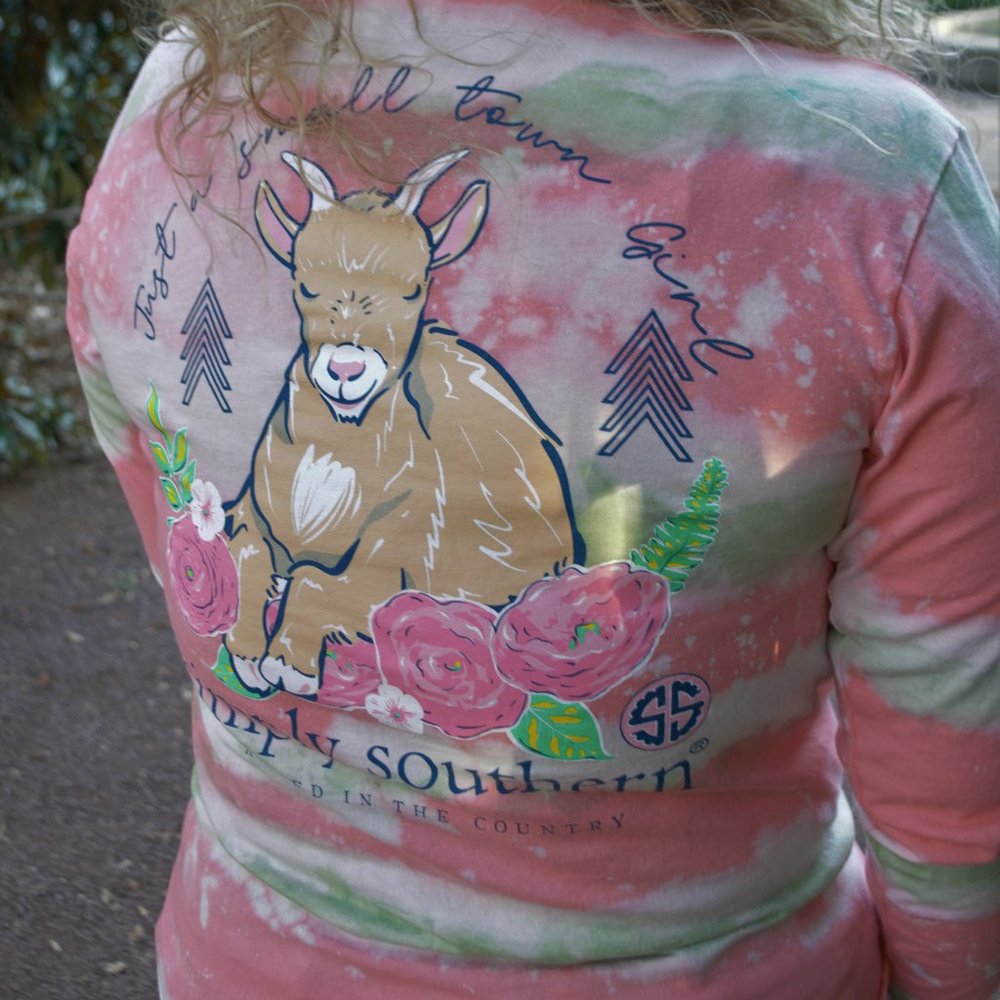 Long-Sleeve Pink & Green Simply Southern Tie-Dye T-Shirt